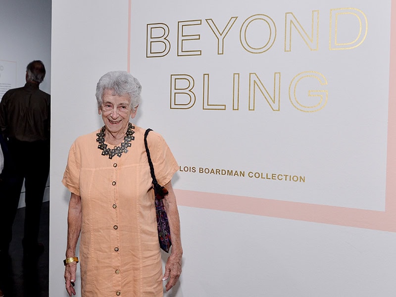 Lois Boardman at the reception for the exhibition Beyond Bling: Jewelry from the Lois Boardman Collection at the Los Angeles County Museum of Art, October 1, 2016, photo © Museum Associates/ LACMA, by Stephanie Keenan