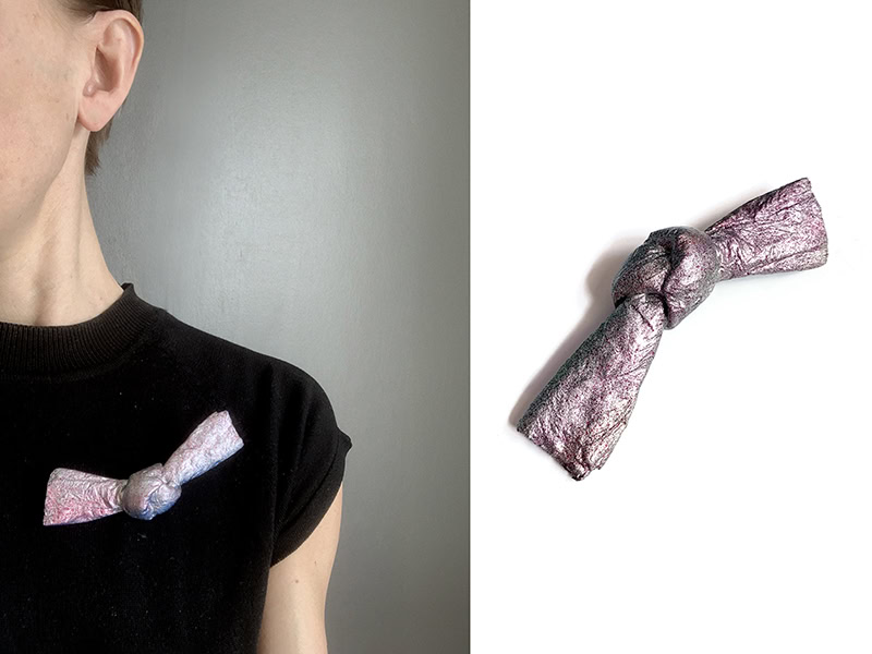 Marianne Schliwinski, Remember, 2018, pin in papier-maché, glue, paint, lacquer, 4 x 1 ⅛ x 1 inches (101 x 30 x 25 mm), photo: Four