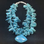 Turquoise is associated with water, the heavens, and characters in creation myths. By the time Rogers got to New Mexico, many of the mines in the Southwest were either mined out or being closed for other reasons. This necklace, probably the best-known piece in the museum’s collection, belonged to Rogers and weighs about three pounds, photo: Nathalie Mornu