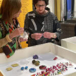 DAY 3, STOP 1: Patina Gallery. Since its founding in 1999, Patina has become a top destination for fine studio jewelry and art objects. Its gallerist, Allison Buchsbaum, represents more than 75 renowned global artists. Shown: AJF travelers (left) Maggie Erickson and (right) Linda Peshkin, photo: Nathalie Mornu
