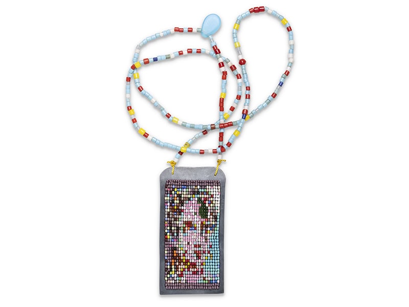 Geraldine Fenn, Untitled (Bont), 2025, necklace in glass seed beads, vintage glass trade beads, thread, silver, photo courtesy of the artist