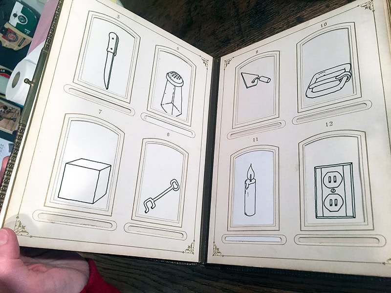 For his graduate thesis from Washington State University, Leslie drew portraits of objects he considered important in life. Each object was presented within an ornamental vignette inside an old yearbook from 1882. Collection of the estate of LWL, photo courtesy of Autumn Brown