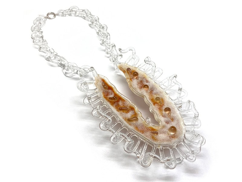 Rebecca Tanda, Necklace, in glass (borosilicate), sterling silver, chain approximately 15 inches (381 mm) long, pendant approximately 6 ½ x 4 inches (265 x 102 mm), photo courtesy of Pistachios