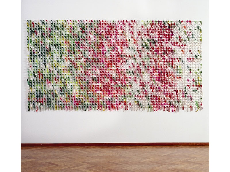 Lam de Wolf, Hand Computer, 2001, in textile rolls, 13 ⅛ x 6 ½ feet (4 x 2 m), Stedelijk Museum Amsterdam, photo courtesy Stedelijk Museum Amsterdam