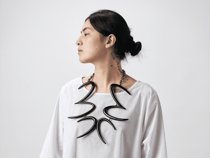 Heejoo Kim, Lunar Blossom, 2023, necklace in copper, sterling silver, Ottchil, 14 ⅛ x 10 ¼ x ⅜ inches (360 x 260 x 10 mm), photo: artist