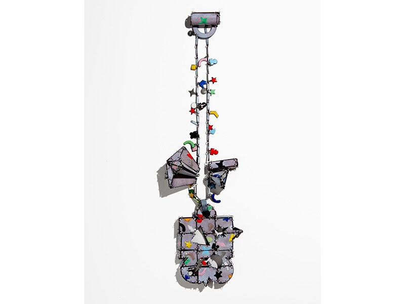 Aaron Decker, trianglestarcirclesquare, 2025, necklace in copper, enamel, silver, steel, 20 inches (508 mm) long, 15 x 4 x 1 ½ inches (381 x 102 x 38 mm), photo: artist