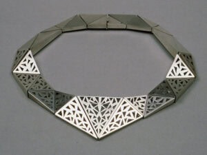 Tereza Seabra, Untitled, 1985, necklace in silver, c. 8 ¼ inches (210 mm) in diameter, private collection, photo: Manuel Silveira Ramos