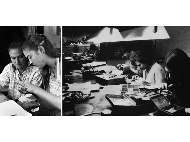 (Left) Tereza Seabra with Gudrun Maass (guest professor) at the Intensive Jewellery Course at Ar.Co, 1981; (right) the Jewellery Department at Ar.Co, 1980s, photos and courtesy: Ar.Co – Centro de Arte e Comunicação Visual