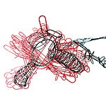 ”I explore the attributes of the line with different materials,” Sotelo continues, “but textile and wire have been the main ones. The spaces created sometimes serve as containers, sometimes as shelters, sometimes as metaphors or protection for objects.” ||| Martacarmela Sotelo, Container in Colors, 2020, in steel wire, powder coating, 33 x 12 x 9 cm, photo: artist