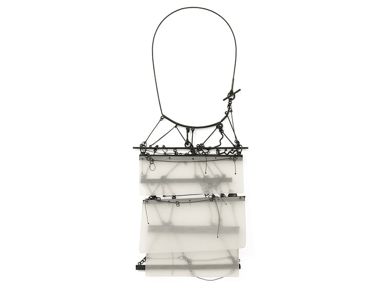 Doerthe Fuchs, Windjammer, 2019, necklace in oxidized silver, Vivac (polypropylene), approximately 11 ⅞ x 9 ⅞ x ⅛ inches (300 x 250 x 10 mm), photo: artist