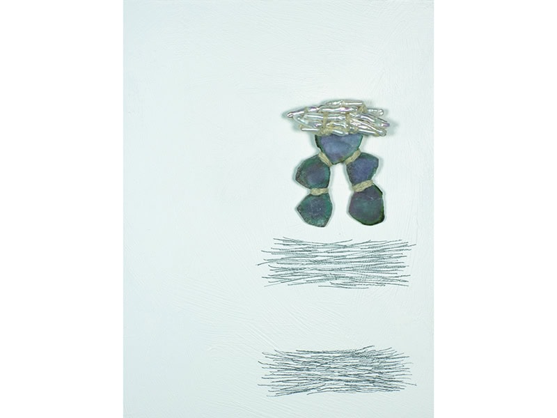 Iris Bodemer, Untitled, 2006, brooch in Paraiba tourmaline, pearls, wool, 2 ⅜ x 2 ¾ x ¾ inches (60 x 70 x 20 mm), photo: artist