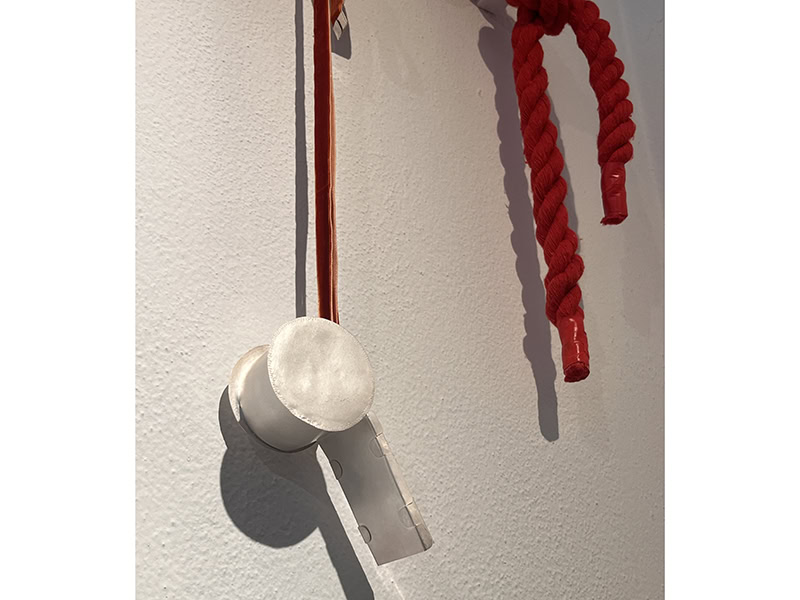 Yu Chun Chen, Guardian Beep, 2025, necklace in silver, cork, velvet, at Kobei Kunst Gallery, Munich, Germany, photo: Kellie Riggs