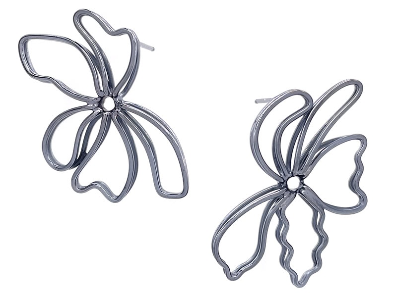 Emily Rogstad, Floral Earrings, in oxidized sterling silver, each 1 ½ x 1 inches (38 x 25 mm), photo courtesy of the artist
