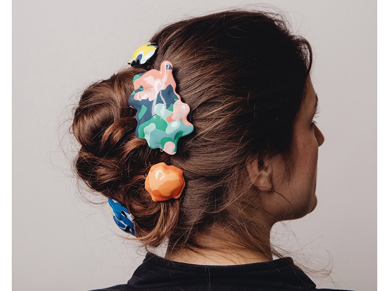 Inca Starzinsky, All My Love hairpieces, 2024, in brass, silver, stainless steel, photo: Patrick Gunning, stylist: Yael Reisner