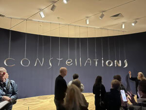 DAY 3, STOP 1: The day started at the DMA for a private tour of Constellations. At the entrance to the exhibition, visitors are greeted by a large inscription—CONSTELLATIONS—cast in aluminum and seeming to float in midair, photo: Elena Karpilova