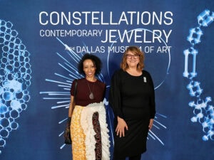 AJF staff at the reception for Constellations: Contemporary Jewelry at the Dallas Museum of Art. (Left to right) Membership + Programs Coordinator Danielle deCongé and Executive Director Stefanie Fedor, photo: Danielle deCongé