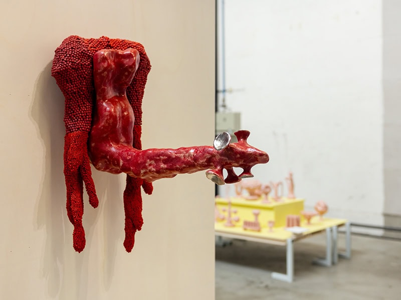 Esther Jiskoot, Bourbou, 2011, in ceramic, glass beads, luster, on view in The Body Collective’s stand at Dutch Design Week in Eindhoven, Netherlands, October 19–27, 2024, photo: Mitch van Schijndel
