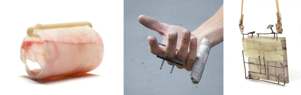 Works by (left to right) Dua Fatima Baig, Aiza Mahmood, and Mahvash Salim. (Full caption information appears with the photos below.)