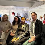 The panelists for “AJF in Conversation: Shaping Museum Jewelry Collections:” (left to right) AJF member Toni Greenbaum, Julia Hirsch, Joanne Hyppolite, AJF member John Stewart Gordon, and Ulysses Grant Dietz, photo: Stef Fedor