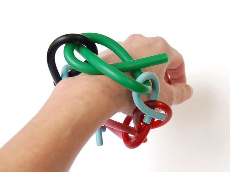 Danni Schwaag, Twisted-Wristed I, 2025, bracelet in galalith, approximately 10 ⅝ inches (270 mm) long, photo courtesy of the artist and Galerie Door