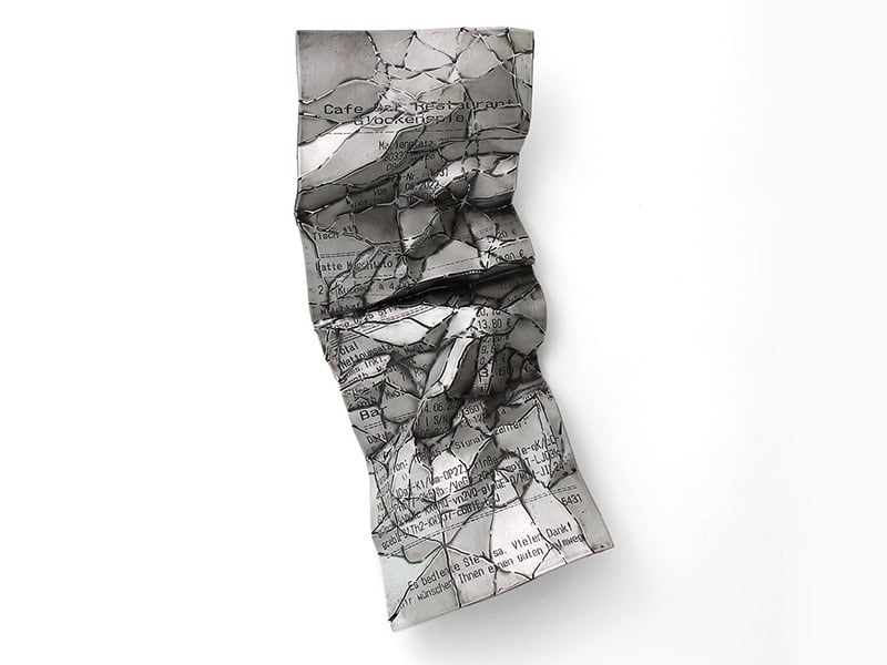 Itto Mishima, Overlook “Receipt,” 2024, brooch in 950 silver, stainless steel, sulfide finish, 1 ⅝ x 4 inches (40 x 100 mm), photo: artist