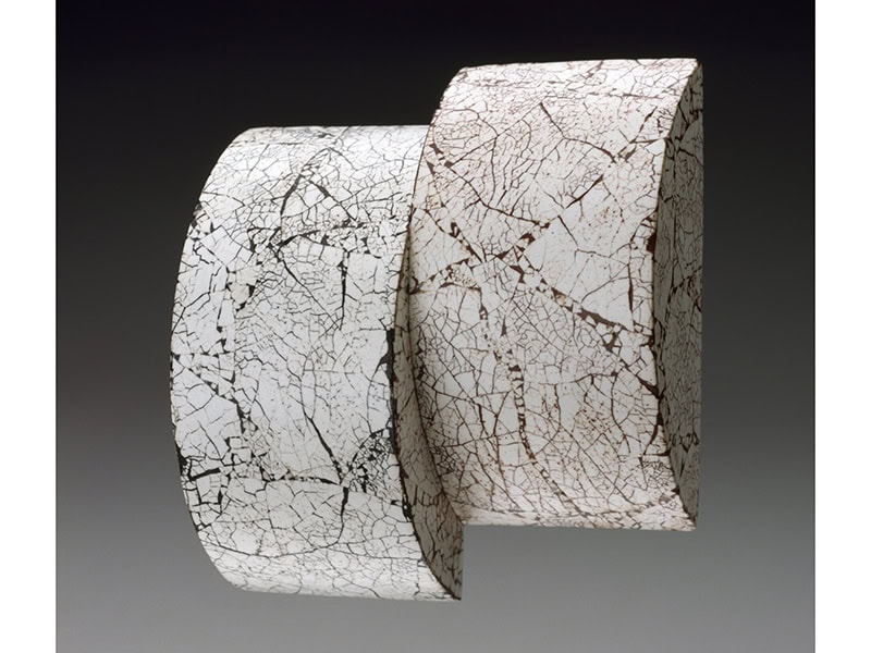 Thomas Gentille, Brooch, 1991, in eggshell inlay, wood, 2 ⅜ x 2 ¾ x 1 inches (60 x 70 x 25 mm), The Museum of Fine Arts, Houston, Helen Williams Drutt Collection, museum purchase funded by Ellen English, 2002.3773 © Thomas Gentille, photo: © The Museum of Fine Arts, Houston; Thomas R. DuBrock