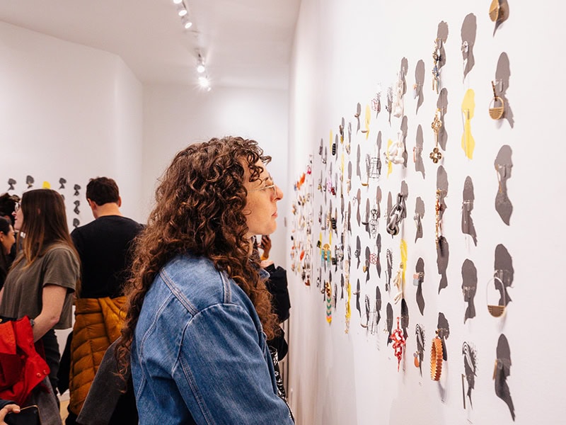 This photo from the opening of Earrings Galore in NYC in 2023 perfectly shows how the display draws people in! Always a busy event for us, photo courtesy of Heidi Lowe Gallery