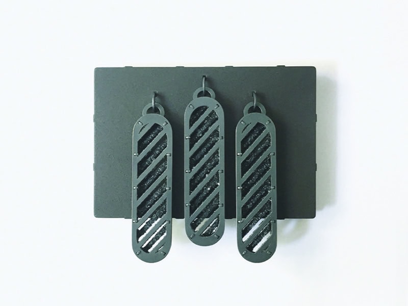 Melanie Isverding, Cavea (46), 2016, brooch in silver, enamel, crushed hematite and pearls, glimmer, lacquer, 3 ¾ x 3 ⅜ x ¾ inches (95 x 85 x 20 mm), photo: artist