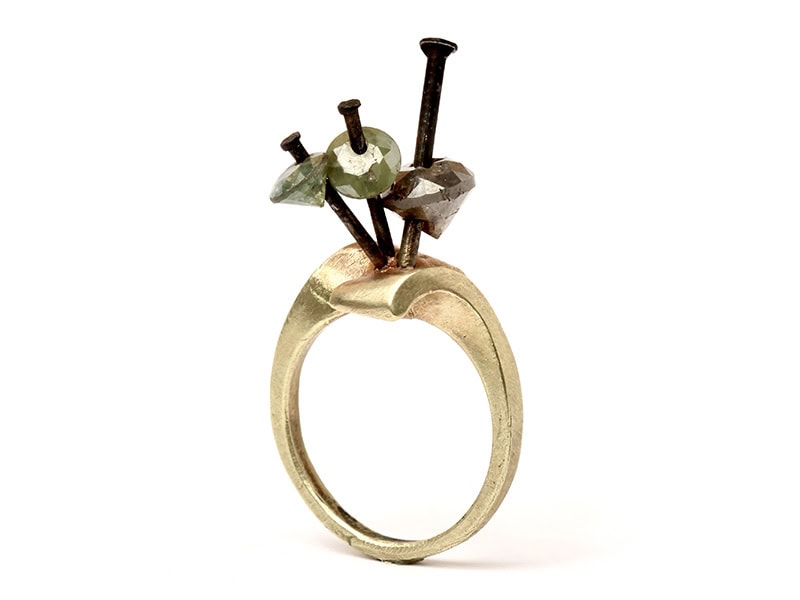 Karl Fritsch, Ring, 2025, in gold, natural-color diamonds, steel, photo: artist