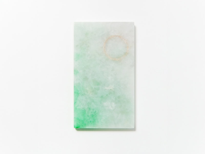 Zhipeng Wang, Stone Gambling #2, 2024, brooch in jadeite, 24-karat yellow gold ring, 18-karat yellow gold wire, 3 ⅛ x 1 ¾ x ¼ inches (81 x 46 x 7 mm), photo courtesy of the artist