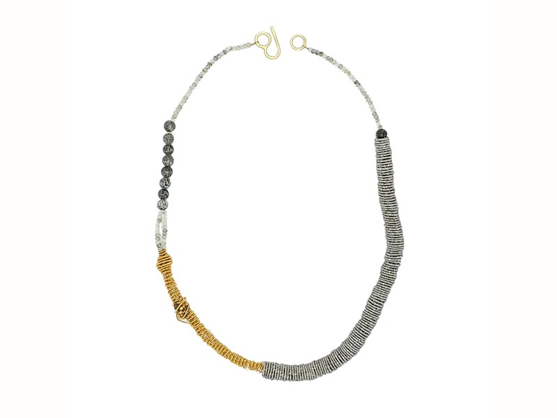 Gabriela Horvat, Necklace 3, in hand-dyed coiled silk thread and copper with semiprecious stones and found objects, photo courtesy of Gravers Lane Gallery
