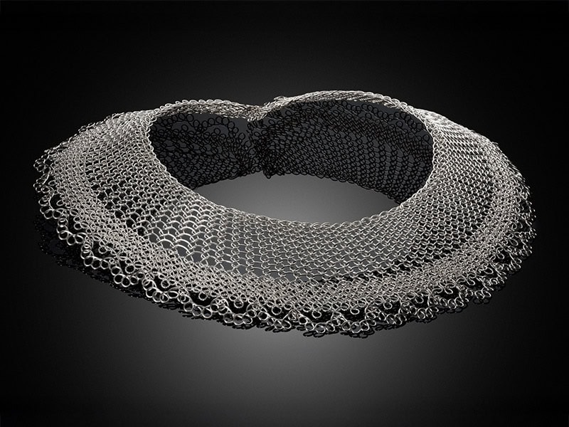 Cheri Dunnigan, Lace Collar, 2025, in sterling silver, 8 x 9 x 1 inches (203 x 229 x 25 mm), photo courtesy of the artist